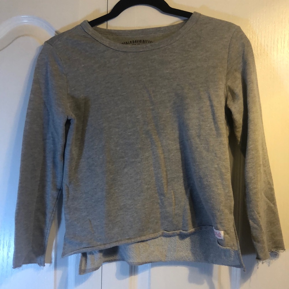 Girls Gray Raw Hem Sweatshirt/Long Sleeve Top
